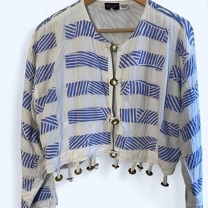 NATIVEWEAR DESIGNS White Blue Abstract Print Cropped Jacket Kimono Style Size M